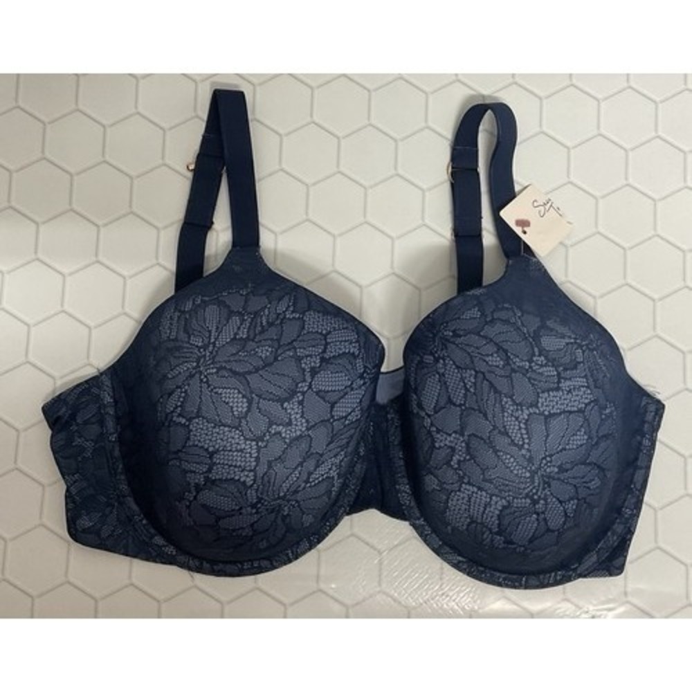 NWT Secret Treasures Blue Luxe‎ Lace Full Coverage T-Shirt Bra Women 42D China